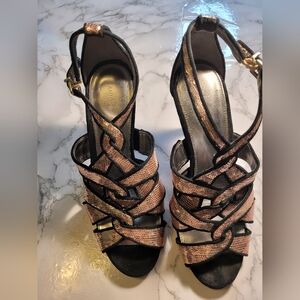 Antonio Melani Women Heels Ruby Pink Sequence Ladies Strappy Sandal Size 8.5M